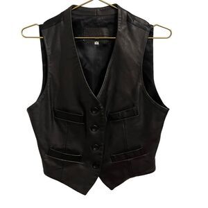 Vintage‎ John Michael Black Leather Vest Large